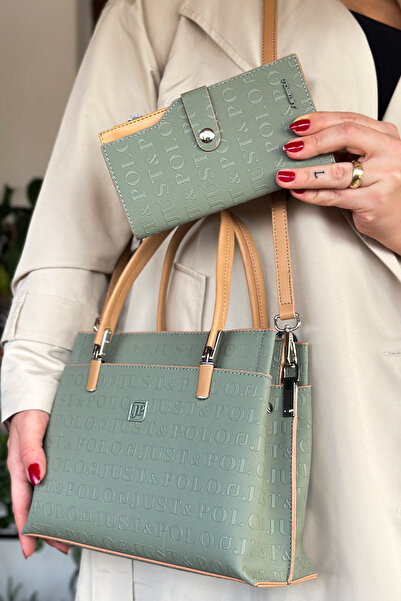 Just Polo حقيبة يد وكتف من السلسلة الخاصة بطباعة جاست بولو باللون الأخضر GQ-4...