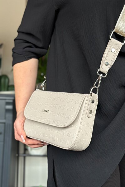 Just Polo حقيبة كتف نسائية أنيقة بلون الحجر مع 5 أقسام مناسبة للاستخدام اليومي 23 سم - 14 سم 4090-gd