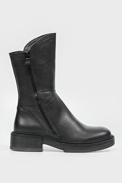 TUNAELLİ CIZME și BOOTIE CU FERMOAR PENTRU FEMEI NEGRE, PIELE NATURALĂ