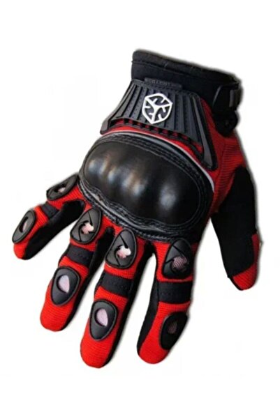 ebakbak Motosiklet Eldiveni Korumalı Neopren KUmaş Siyah Motor Eldiveni Kırmı...