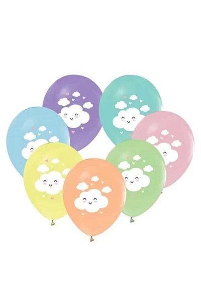 BalonEvi Balloon 4+0 Rainbow Cloud Printed 12" 8 Li / Balonevi