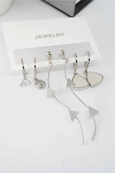 By Zeyna Aksesuar طقم أقراط متدلية متعرجة ومثلثة من اللؤلؤ مقاس 6.5 سم للسيدا...