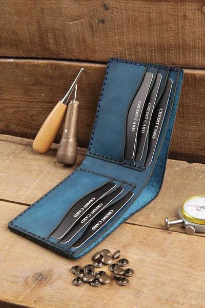 New Coast Leather 1900's Мъжки портфейл от естествена кожа, 100% ръчно изработен, тюркоаз
