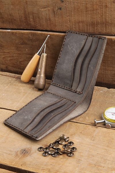 New Coast Leather 1900's Γνήσιο & πραγματικό δέρμα 100% χειροποίητο γκρι ανδρικό πορτοφόλι