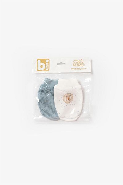 Biorganic Baby Boy Brave Lion 2-Piece Gloves Ecru-Turquoise 72211