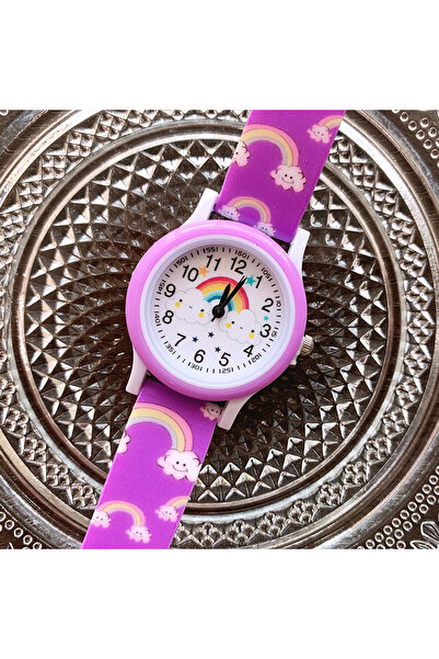 Black Point Mor Renk Su Geçirmez Kız Çocuk Saati Gökkuşağı Modeli Mor Kordon ...