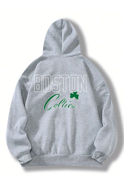 Adrift Hanorac supradimensionat cu glugă, imprimat colorat Boston, gri