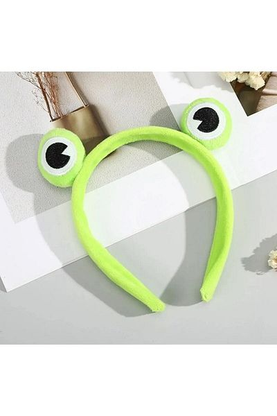 Toee Shop Agrafă de păr cu coroană de broască de pluș verde cu detaliu ochi de broască