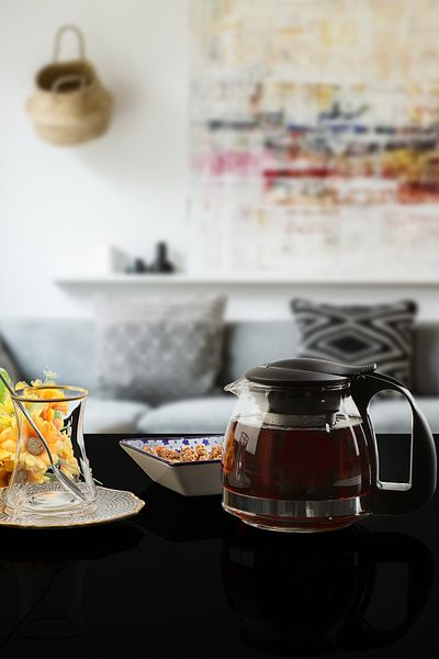 Karçiçeği Home Black Handled Glass Teapot with Strainer 700 ml