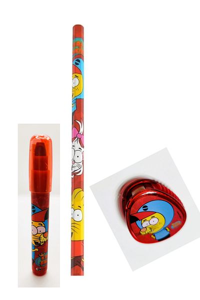 Cem Kral Şakir Set of 3 Pencil + Rocket Eraser + Pencil Sharpener with Container