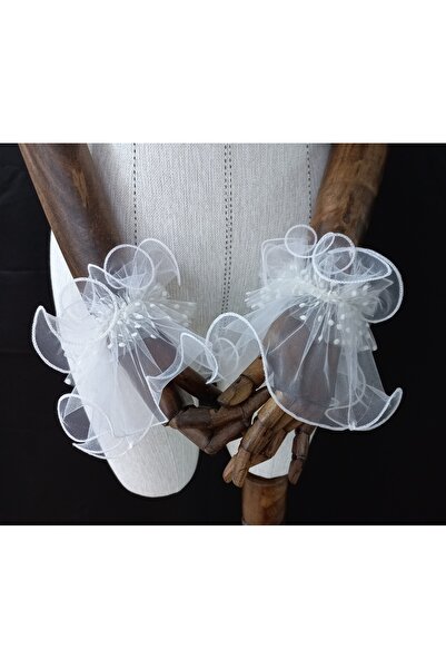 es moda shop Almira tül manşet bileklik beyaz