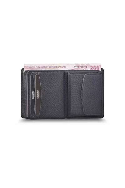 GUARD Matte Black Genuine Leather Men's Wallet with Coin Slot