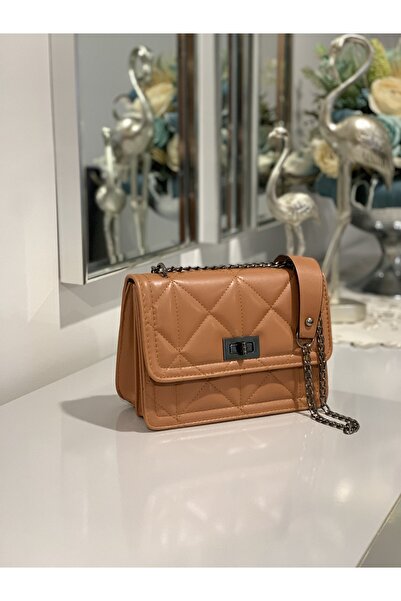 Molie Кафява дамска чанта с верижка и бродерия, за носене в ръка или през рамо