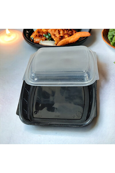 amaç yaşam ve ambalaj Amaç siyah plastik kap tek bölmeli kapaklı 10 adet