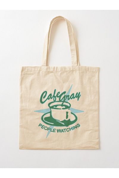 w house Gusseted Cloth Shoulder Bag 07028 - Cafe Gray-Conan Gray Sticker