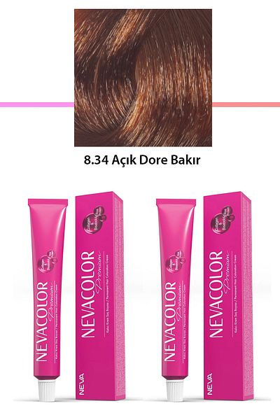 Neva Color Premium Gold Copper - 8.34 Light Cream Hair Dye Set of 2 50g Tube