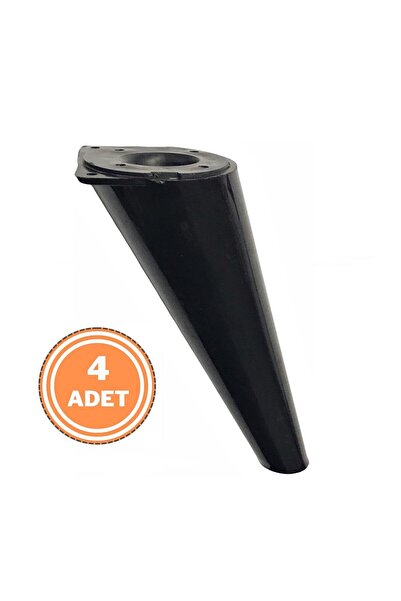 EYM 4 Adet Retro Açılı Konik Plastik Mobilya Ayak Koltuk Ayağı 15 cm Siyah