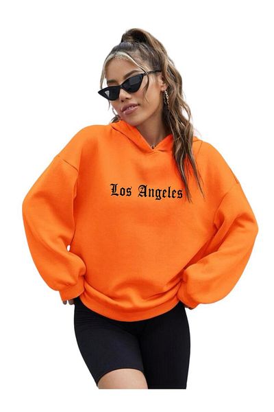 BENROMA Unisex Los Angeles εμπριμέ πορτοκαλί φούτερ με κουκούλα