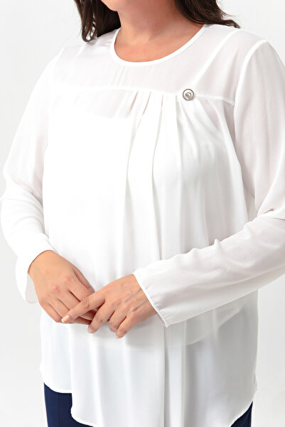 Lafaba Γυναικεία Μπλούζα White Crew Neck Plus Size