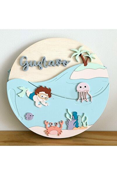 Brand House Hawaii Temalı Doğal Ahşap 3D Katmanlı Çocuk ve Bebek Kapı Duvar Süsü