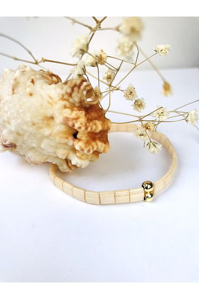 NAZLI TAKILAR Cream Color Single Color Women's Elastic Tila Bracelet