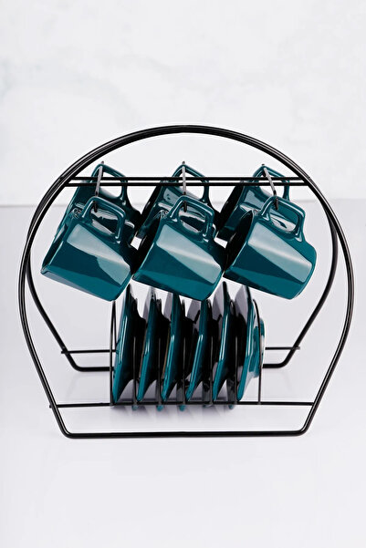 Parıltı Home طقم حامل أكواب وحامل أسود مكون من 6 قطع باللون الأسود