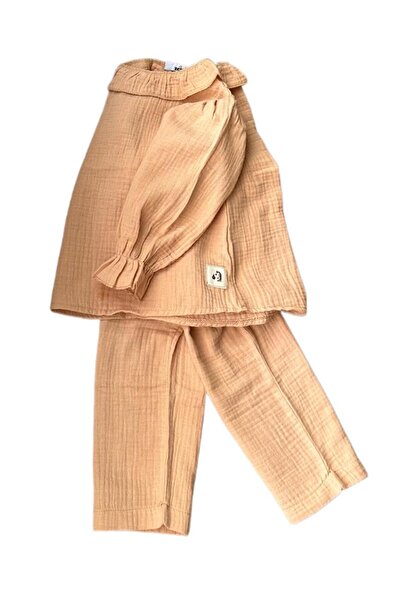 Zebra BABY GIRL/KIDS DOUBLE LAYER MUSLIN, COLLAR AND BALLOON SLEEVE DETAILED BOTTOM TOP SET