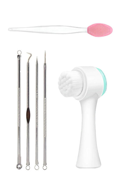 Nofella 3'lü Bakım Seti; Yüz Temizleme Fırçası + 4'lü Gümüş Komedon + Peeling...