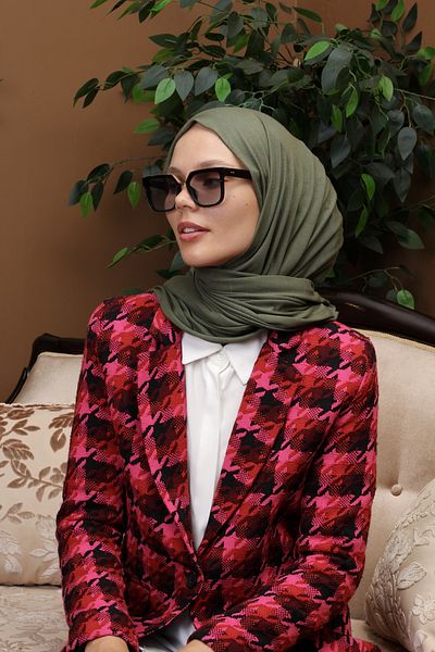 SpecialScarf Hijab Fashion Khaki Green Viscose Combed Cotton Shawl - Double Dikisha, 180 Grams, Size 70*180