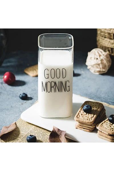 BLUE SİDE كوب زجاجي مقاوم للحرارة Good Morning Good Morning 400 مل من البورسليكات مقاس 13.5 سم