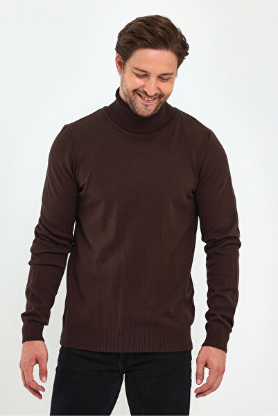 Lafaba Ανδρικό πουλόβερ βασικού πλεκτού σε καφέ ζιβάγκο