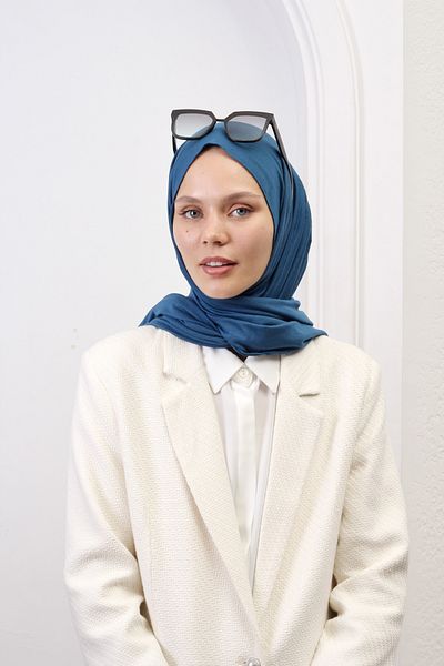 SpecialScarf Hijab Fashion VISKOSE COMBED SCALL SPECIAL SERIES DOUBLE STITCHED (RECING) 220 GRAMS SIZE 70*180 PETROL BLUE COLOR