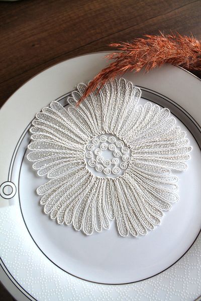 Emtory Home 6 Pieces Flower Fan Cream Gold Glitter Coaster & Cocktail Napkin