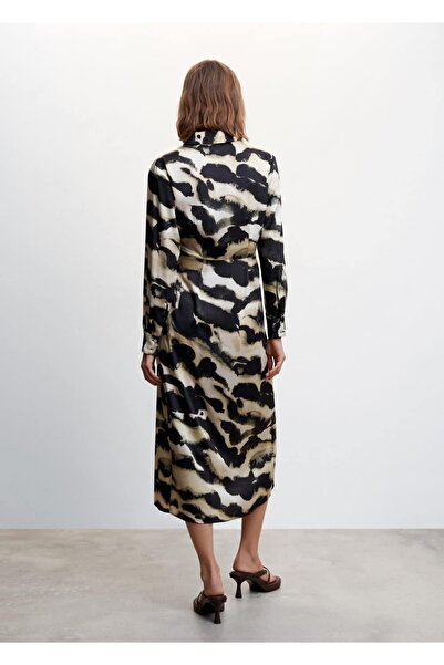 MANGO Woman Desenli Saten Elbise