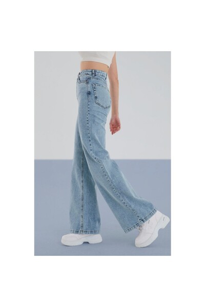 LİMABEL 90-ті з високою талією Синій сніговий прання лайкри Джинси-саласи Palazzo Джинси