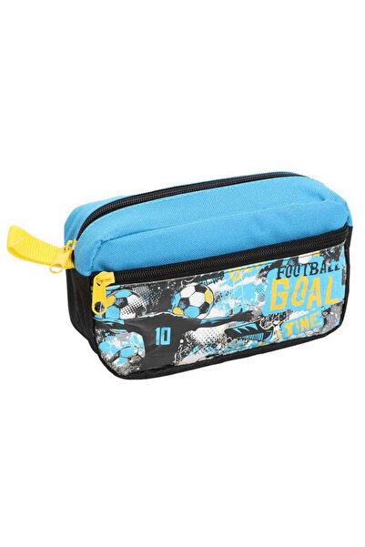 paldem حامل قلم مزدوج العينين أزرق لكرة القدم حقيبة أقلام رصاص