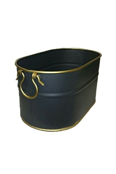 KOCHERHOME Odun Dekor Kova 55 Cm Altın Çizgi