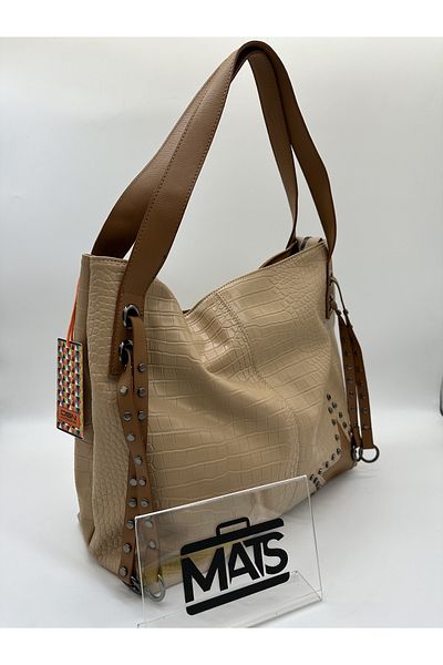 DSN Star Patterned Crocodile Mink Tan Hand and Shoulder Bag