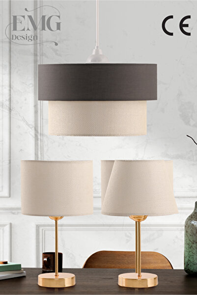 Emg DesiGn 3Lü Set Avize ve Komodin üstü Abajur