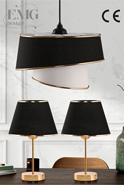 Emg DesiGn Kumaş Manolya Modern Tekli Avize ve 2 Li Abajur Seti