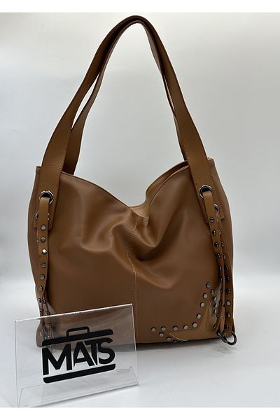 DSN Star Patterned Tan Hand and Shoulder Bag