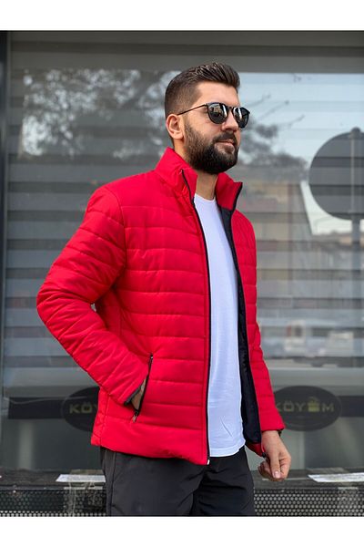 MEYASU Men's Red Waterproof Puffer Jacket with Zipper