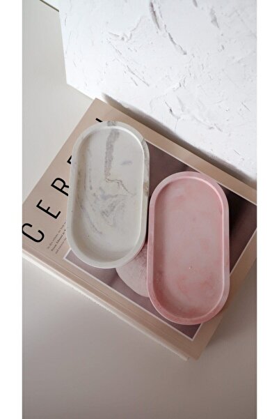Orange Atelier Decorative 2-Piece Oval Concrete Trinket Plate Concrete Jewelry Plate Candle Plate Organizer Candle Holder Incense Holder