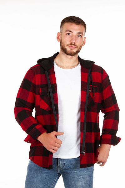 BENESSE Hooded Zippered Unisex Lumberjack Shirt