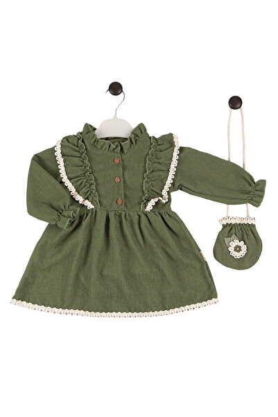 Melekpare فستان مخملي عتيق للفتيات الصغيرات مع حقيبة وتفاصيل دانتيل وأكمام طو...