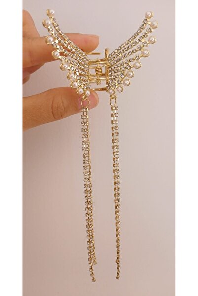 İLKYAZ Aksesuar Full Taşlı Su Yolu Kelebek Metal Toka