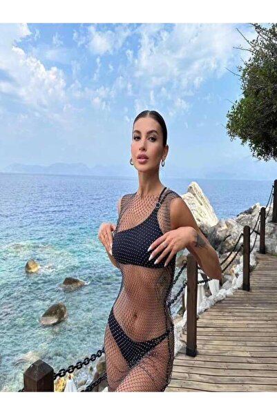 MundoDeButiq μίνι φόρεμα παρεό από διχτυωτό ύφασμα με μαύρες πέτρες