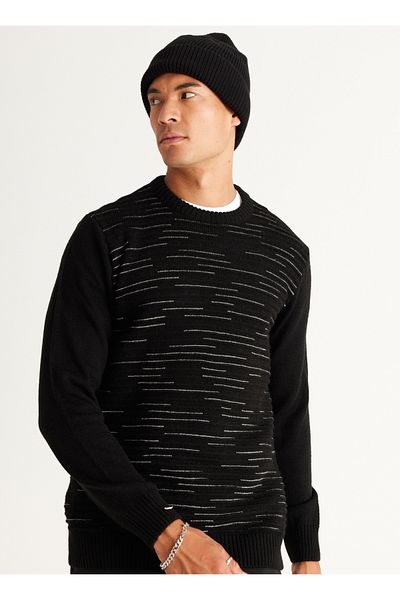 ALTINYILDIZ CLASSICS Altıny Yıldız Classics Rundhalsausschnitt Standard Schwarz - Grau Melange Herrenpullover 4A 4924100054