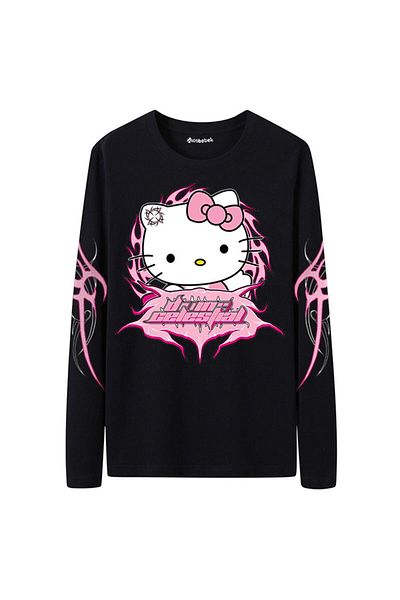 Köstebek Anime Tribal Hello Kitty (Unisex) Μαύρο μακρυμάνικο φούτερ