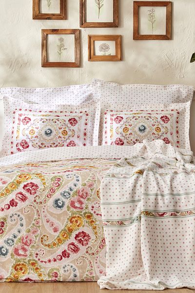 Karaca Home Σετ παπλωματοθήκης γιασεμί σε σκόνη 100% βαμβακερό διπλό πικέ